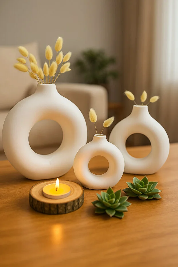 3'lü Bohem Halka Vazo Özel Tasarım Hediyelik Set